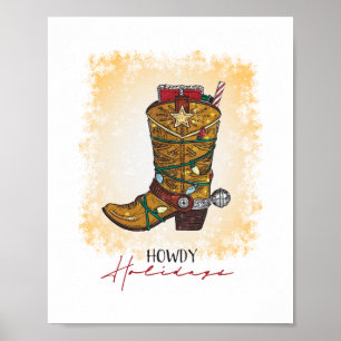 Howday Weihnachten Lights Cowboy Boot Poster