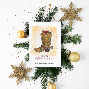 Howday Weihnachten Lights Cowboy Boot Postkarte
