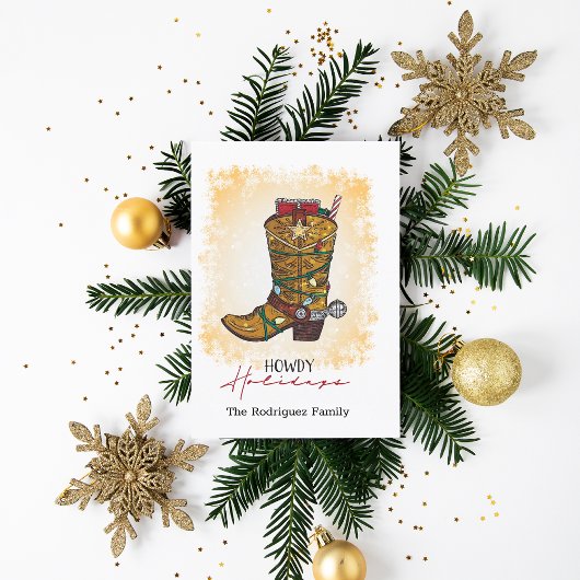 Howday Weihnachten Lights Cowboy Boot Postkarte