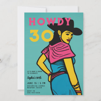 Howdy 30 Country Western Comic Pink 30. Geburtstag Einladung