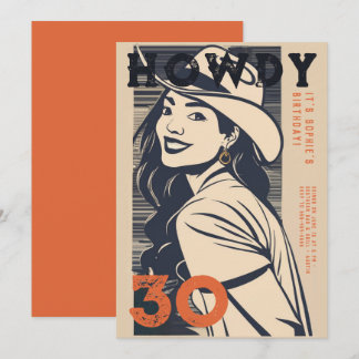 Howdy 30 Western Retro Orange Navy 30. Geburtstag Einladung