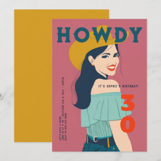 Howdy 30 Western Retro Pink Aquamarin 30. Geburtst Einladung