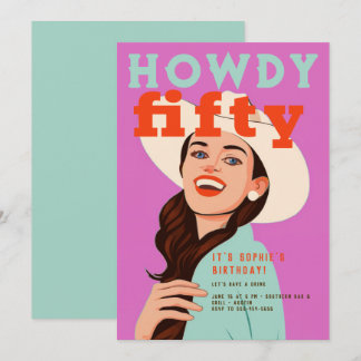 Howdy 50 Western Retro Brown Pink 50. Geburtstag Einladung