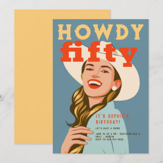 Howdy 50 Western Retro Chic Blue 50. Geburtstag Einladung