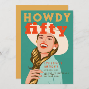 Howdy 50 Western Retro Chic Green 50. Geburtstag Einladung