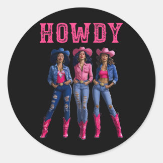 Howdy American Black Women Western Black C Runder Aufkleber