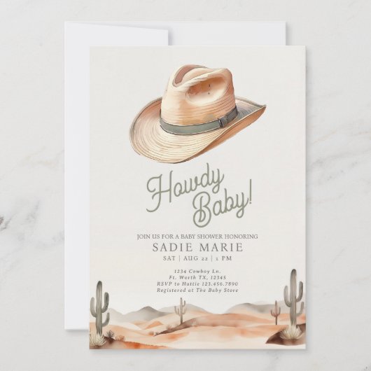 Howdy Baby Western Desert Baby Shower Einladung (Vorderseite)