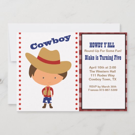 HOWDY! Boys Cowboy zum Geburtstag Einladung (Vorderseite)