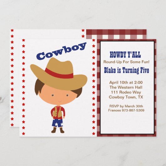 HOWDY! Boys Cowboy zum Geburtstag Einladung (Vorne/Hinten)