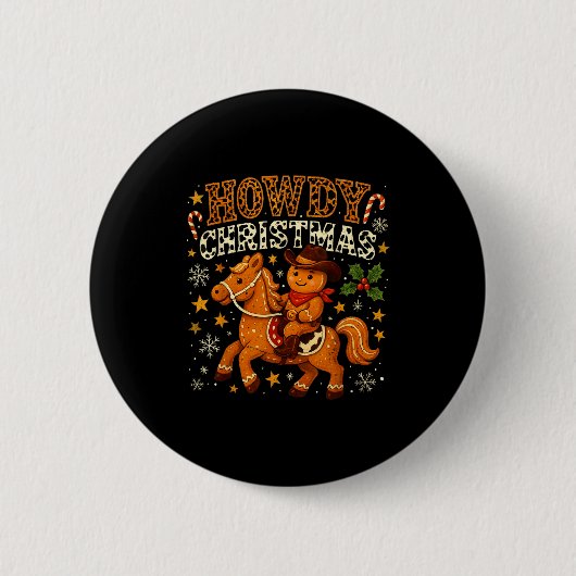 Howdy Christmas Cowboy Gingerbread Design  Button (Vorderseite)