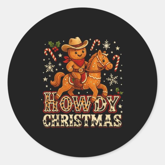 Howdy Christmas Cowboy Gingerbread Design  Runder Aufkleber (Vorderseite)