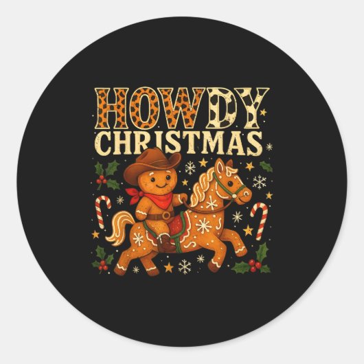 Howdy Christmas Cowboy Gingerbread Design  Runder Aufkleber (Vorderseite)