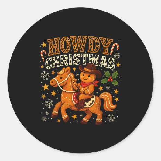 Howdy Christmas Cowboy Gingerbread Design Runder Aufkleber (Vorderseite)