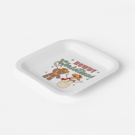 Howdy Christmas Cowboy Snowman Western Funny Pappteller (Gewinkelt)