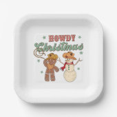 Howdy Christmas Cowboy Snowman Western Funny Pappteller (Vorderseite)