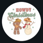 Howdy Christmas Cowboy Snowman Western Funny Runder Aufkleber<br><div class="desc">Howdy Christmas Cowboy Snowman Western Funny</div>