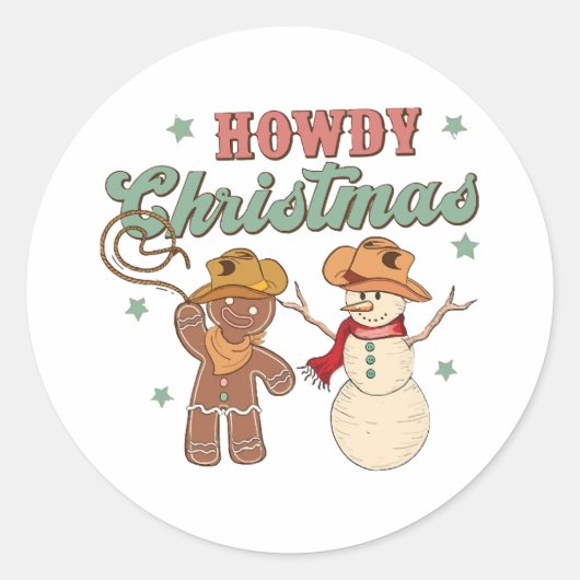 Howdy Christmas Cowboy Snowman Western Funny Runder Aufkleber (Vorderseite)