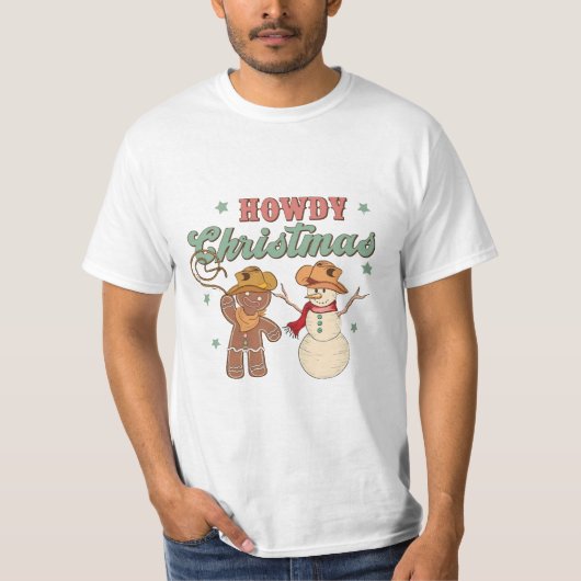 Howdy Christmas Cowboy Snowman Western Funny T-Shirt (Vorderseite)