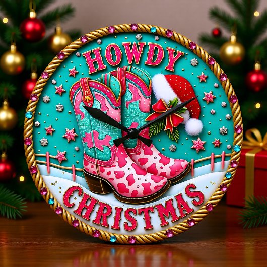 Howdy Christmas Cowgirl Große Wanduhr
