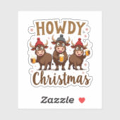 Howdy Christmas Funny Highland Cow Xmas Cows Lover Aufkleber (Blatt)