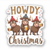 Howdy Christmas Funny Highland Cow Xmas Cows Lover Aufkleber (Vorderseite)