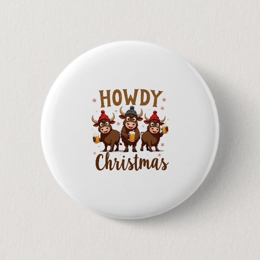 Howdy Christmas Funny Highland Cow Xmas Cows Lover Button (Vorderseite)