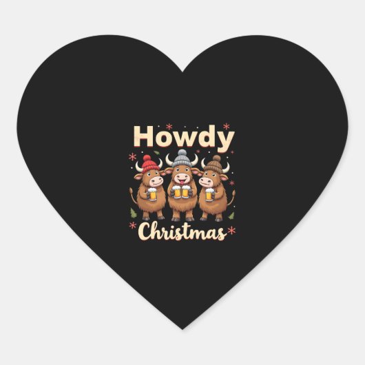 Howdy Christmas Funny Highland Cow Xmas Cows Lover Herz-Aufkleber (Vorderseite)