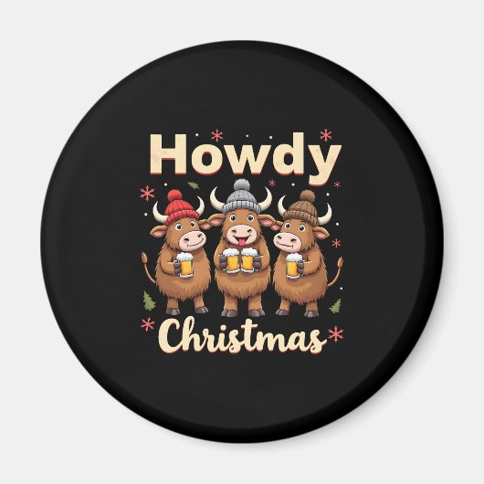Howdy Christmas Funny Highland Cow Xmas Cows Lover Magnet (Vorne)