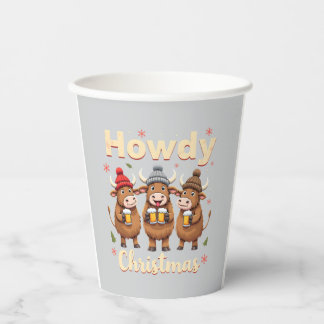 Howdy Christmas Funny Highland Cow Xmas Cows Lover Pappbecher