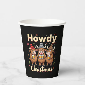 Howdy Christmas Funny Highland Cow Xmas Cows Lover Pappbecher