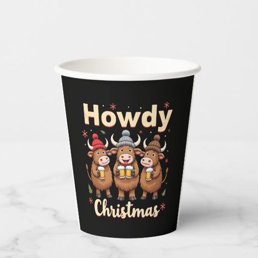 Howdy Christmas Funny Highland Cow Xmas Cows Lover Pappbecher (Vorderseite)