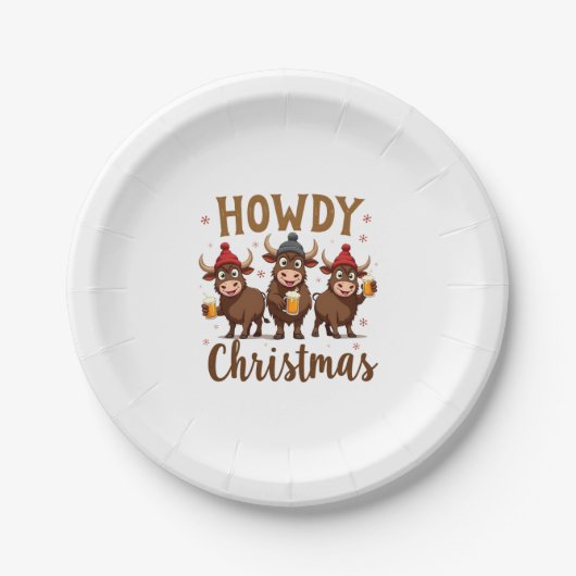 Howdy Christmas Funny Highland Cow Xmas Cows Lover Pappteller (Vorderseite)