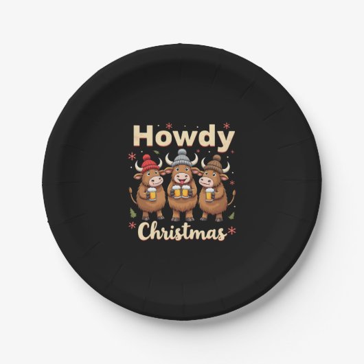 Howdy Christmas Funny Highland Cow Xmas Cows Lover Pappteller (Vorderseite)