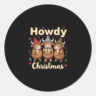 Howdy Christmas Funny Highland Cow Xmas Cows Lover Runder Aufkleber