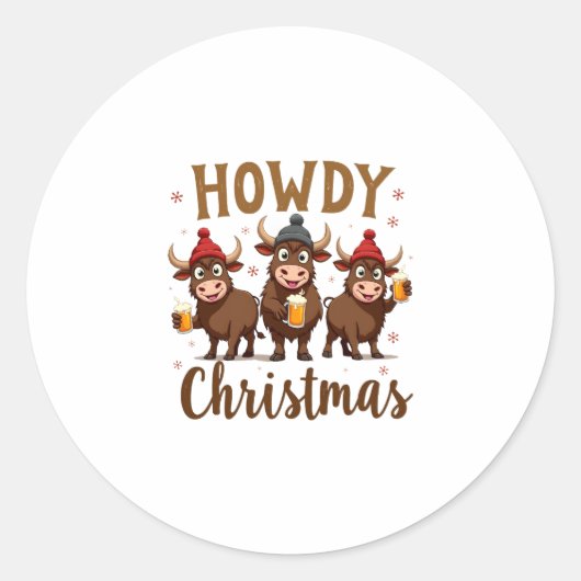 Howdy Christmas Funny Highland Cow Xmas Cows Lover Runder Aufkleber (Vorderseite)