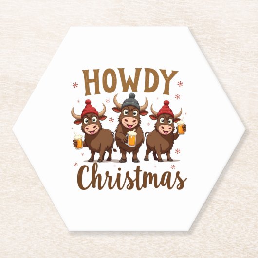 Howdy Christmas Funny Highland Cow Xmas Cows Lover Untersetzer (Vorderseite)