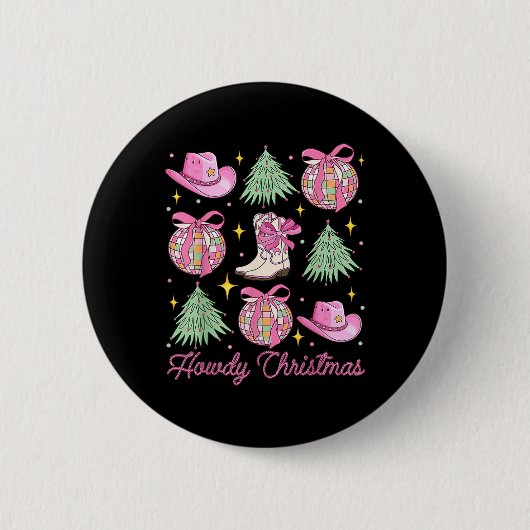 Howdy Christmas Pink Coquette Bow Xmas Tree Wester Button (Vorderseite)