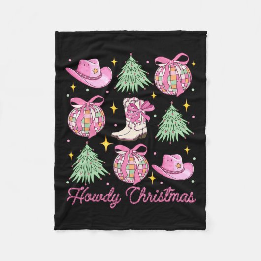 Howdy Christmas Pink Coquette Bow Xmas Tree Wester Fleecedecke (Vorderseite)