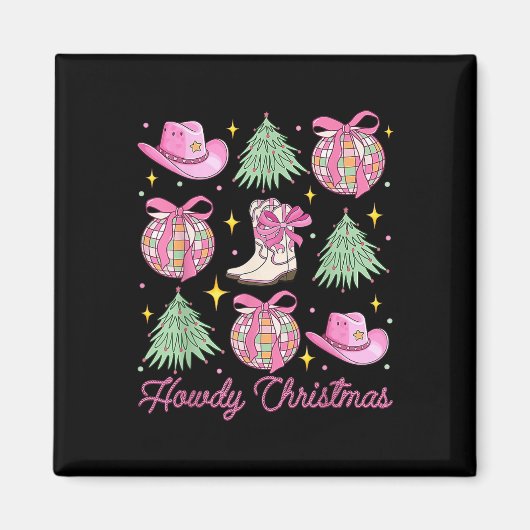Howdy Christmas Pink Coquette Bow Xmas Tree Wester Magnet (Vorne)