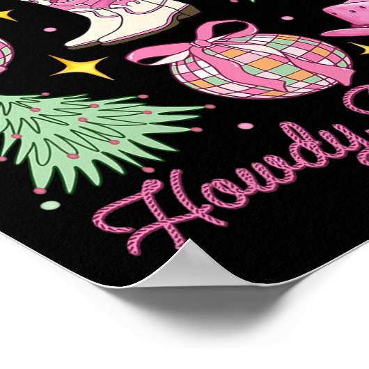 Howdy Christmas Pink Coquette Bow Xmas Tree Wester Poster (Ecke)