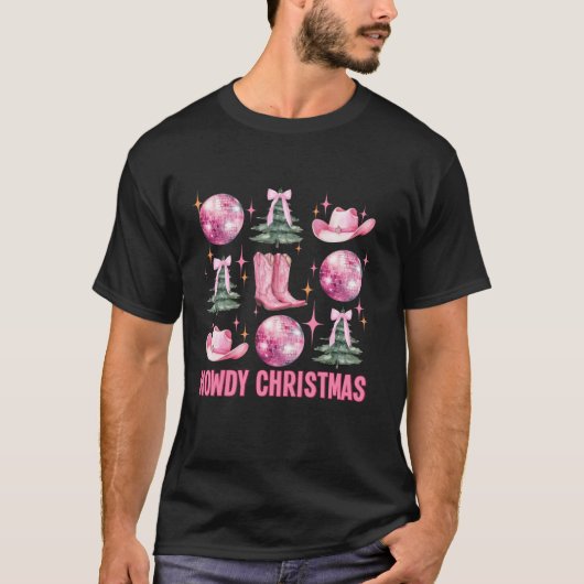 Howdy Christmas Pink Coquette Bow Xmas Tree Wester T-Shirt (Vorderseite)