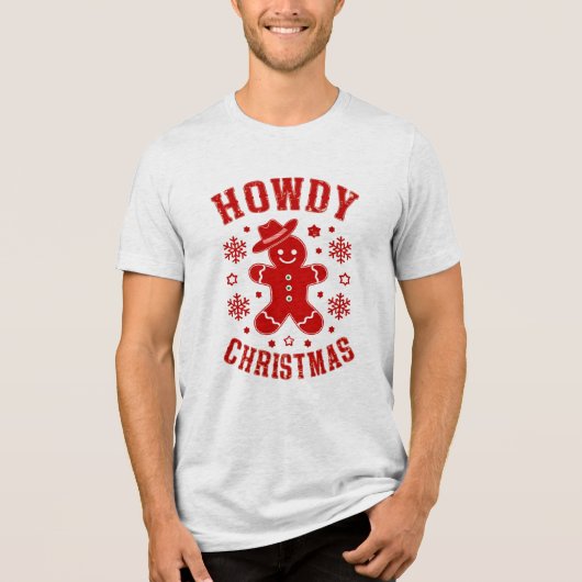 Howdy Christmas Retro Typografie Gingerbread Man Tri-Blend Shirt (Vorderseite)