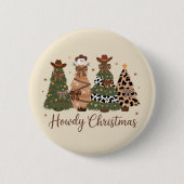 Howdy Christmas Western Retro Tree Cowboy Cowgirl Button (Vorderseite)