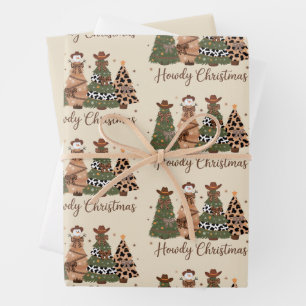 Howdy Christmas Western Retro Tree Cowboy Cowgirl Geschenkpapier Set