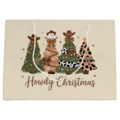 Howdy Christmas Western Retro Tree Cowboy Cowgirl Große Geschenktüte (Vorderseite)