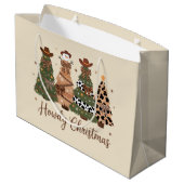 Howdy Christmas Western Retro Tree Cowboy Cowgirl Große Geschenktüte (Rückseite Schrägansicht)