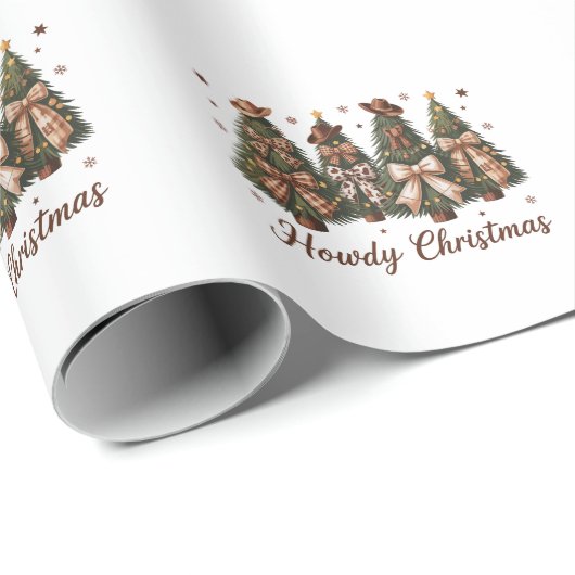 Howdy Christmas Western Xmas Tree Leopard Bow Geschenkpapier (Rolleneckpunkt)
