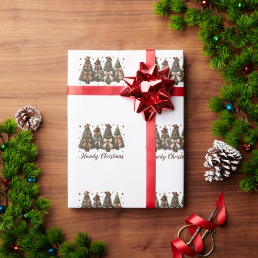 Howdy Christmas Western Xmas Tree Leopard Bow Geschenkpapier (Feiertagsgeschenk)