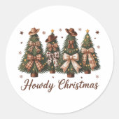 Howdy Christmas Western Xmas Tree Leopard Bow Runder Aufkleber (Vorderseite)