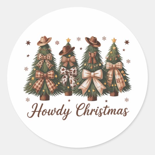 Howdy Christmas Western Xmas Tree Leopard Bow Runder Aufkleber (Vorderseite)